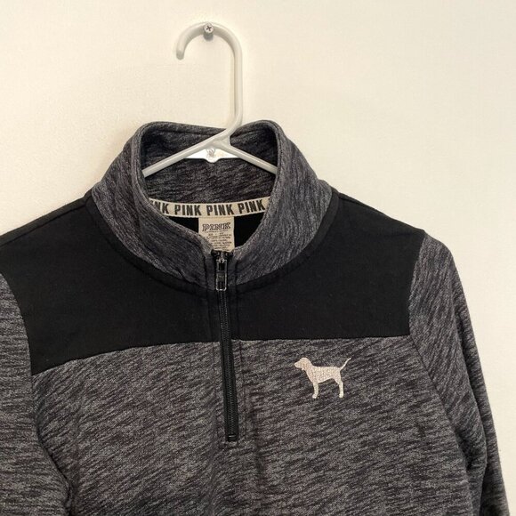 PINK VS VICTORIA'S SECRET Perfect Quarter 1/4 Zip Black White Colorblock Logo XS - Picture 9 of 14